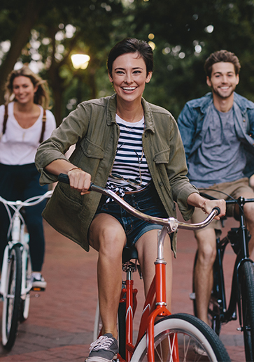 group of students riding bikes